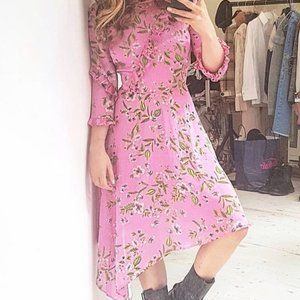 Pink Floral Long Sleeved Dress